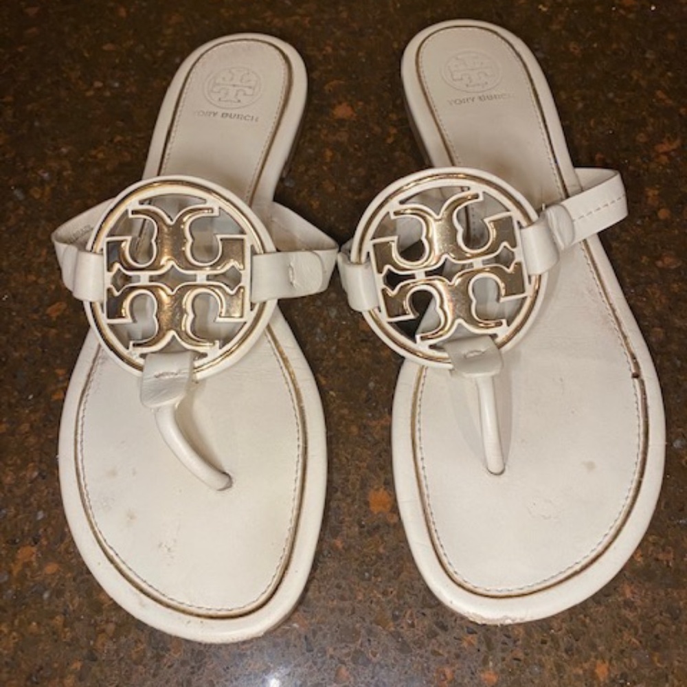 Tory Burch Metal Miller Leather Sandal Bleach White US 7.5